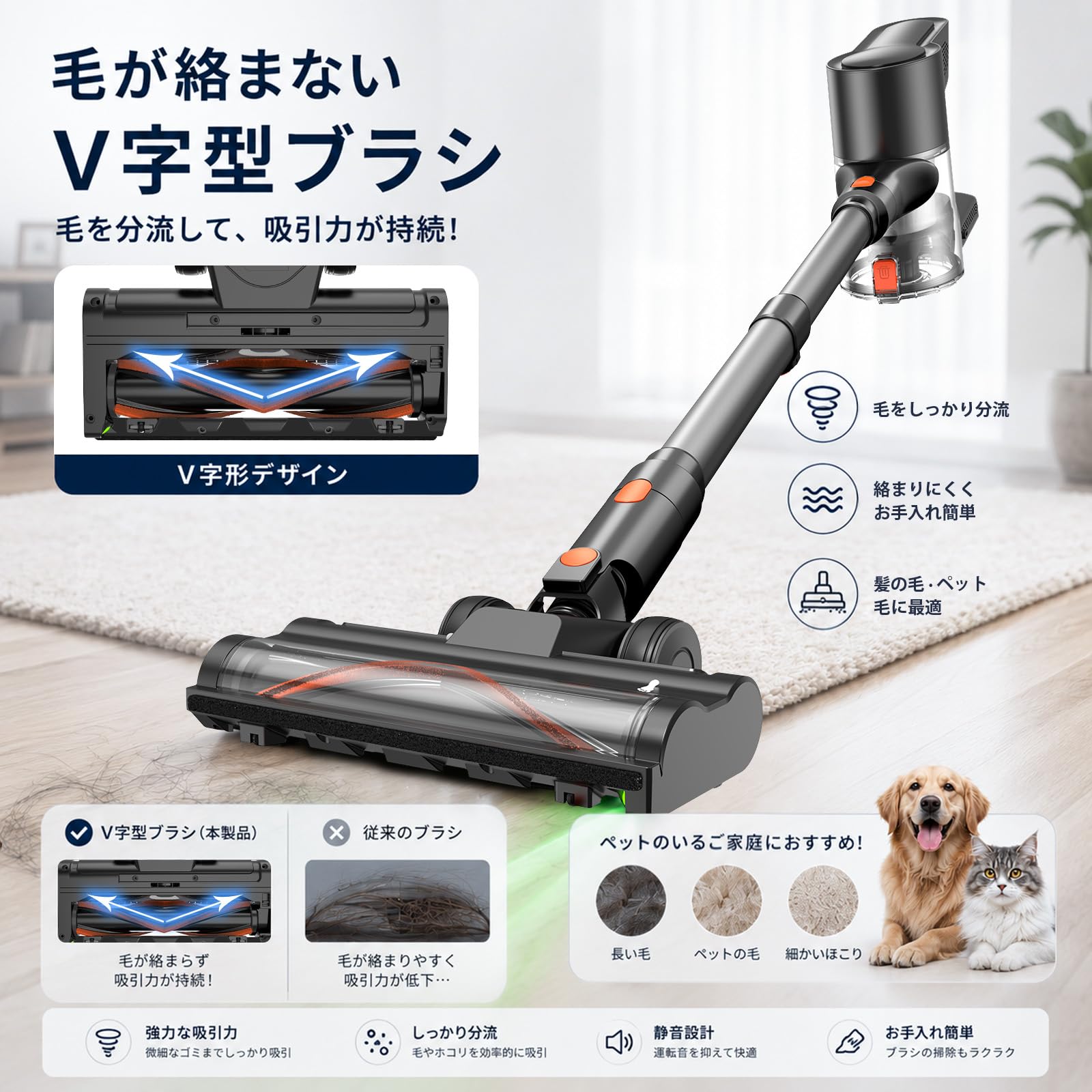 スティッククリーナー　LUNINO コードレス掃除機　自走 Amazon | 掃除機 コードレス 【史上最軽量設計・52000KPa・自走式・AI