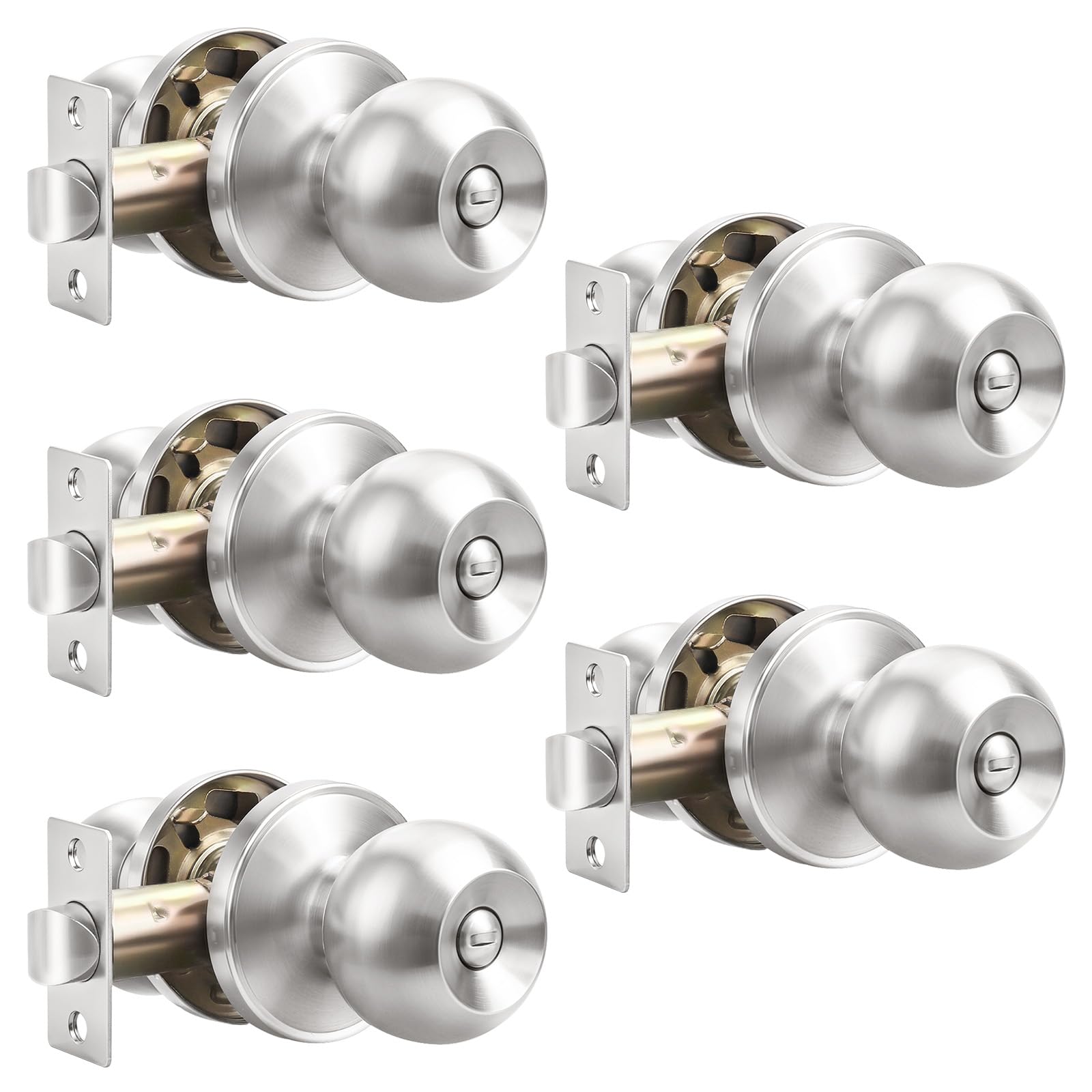 Probrico Satin Nickel Door Knobs - 5 Pack -1