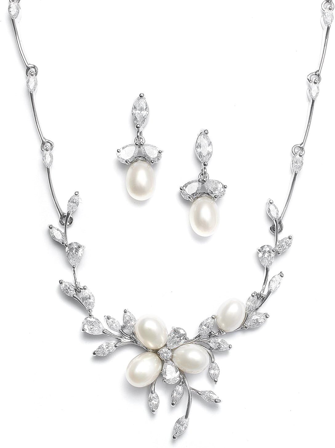 Mariell Freshwater Pearl & Cubic Zirconia Bridal Necklace Earrings Set, Luxe Wedding Jewelry for Brides