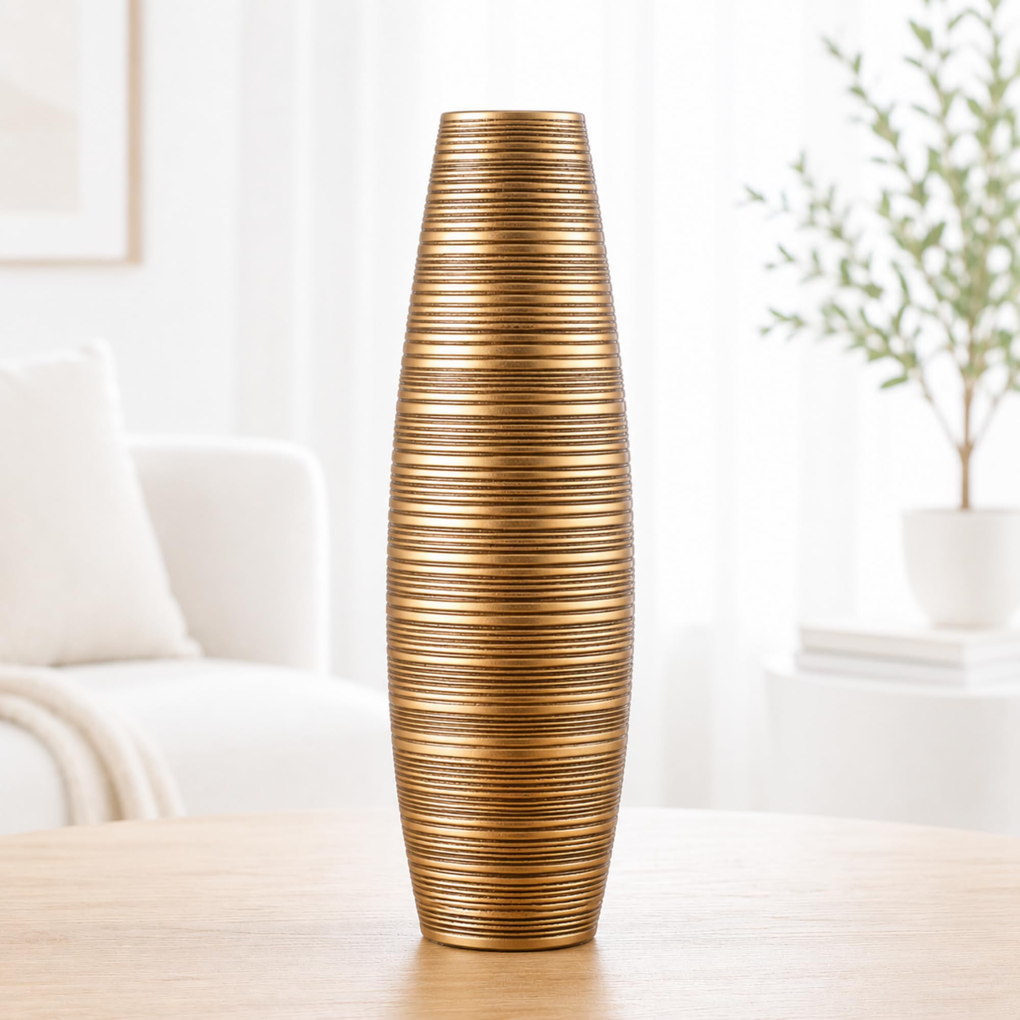Leewadee Gold Tall Floor Vase 50 Cm - Polyresin Decor Vase For Living Room, Pampas Grass & Dried Flowers