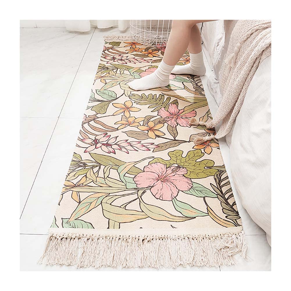 Tapis de couloir en coton lavable avec pompons style rustique 60x150cm
