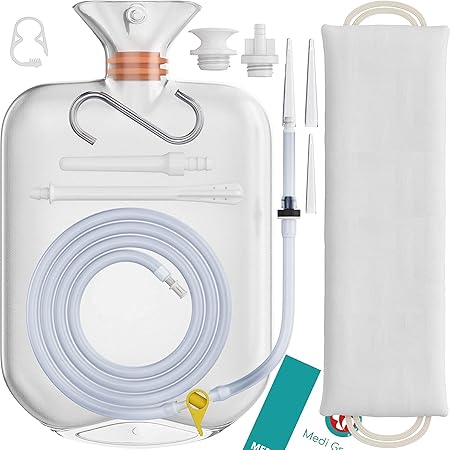 Enema Bag Kit [17pc] for Home Use - 100% Transparent, Non-Toxic Enema Kit for Coffee and Water Colon Cleansing - 2L Capacity, BPA and Phthalates Free and Portable Carry Bag by Medi Grade