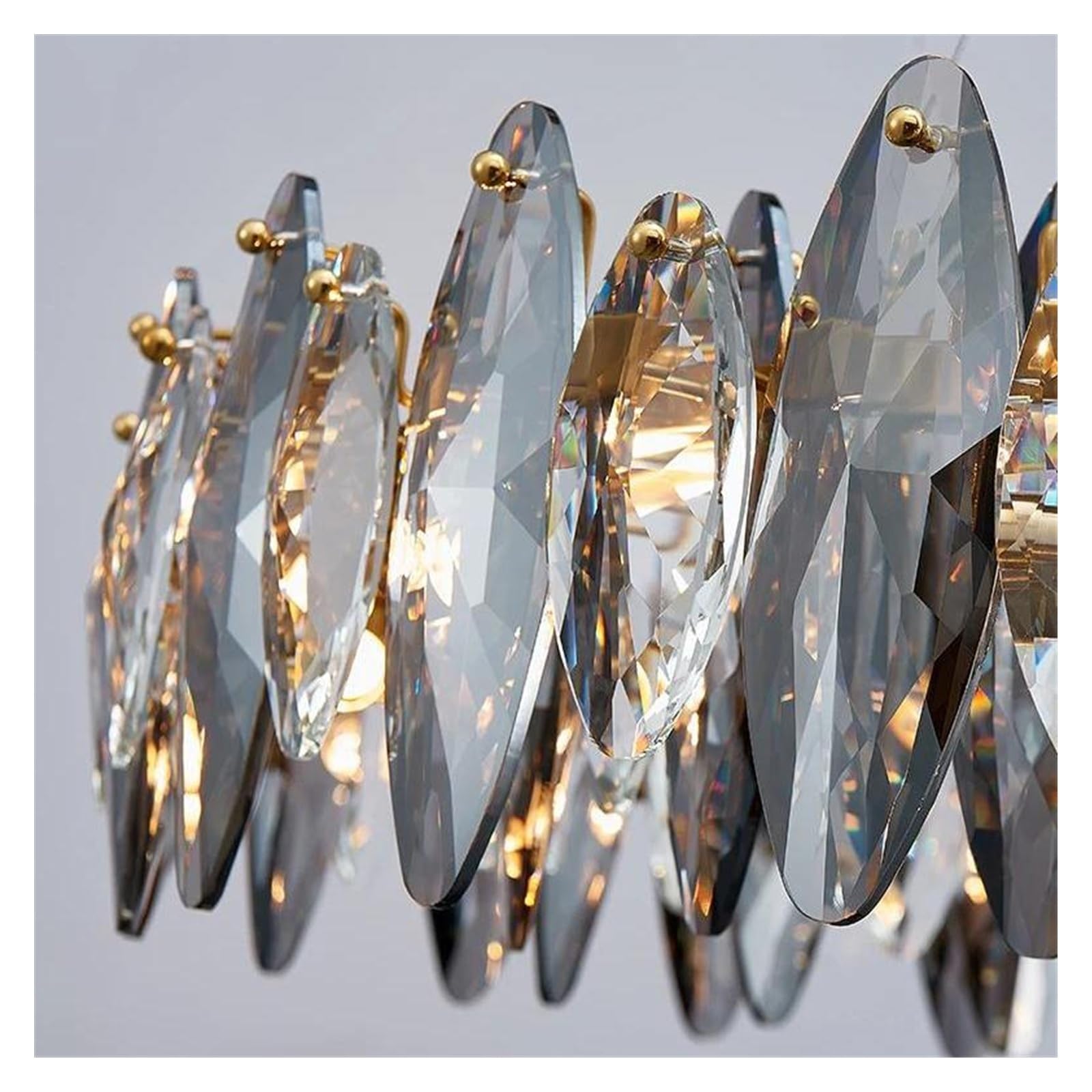 Générique Lustre LED moderne en cristal transparent gris, luminaire de plafond luxe for salon, salle à manger, chambre coucher, vestiaire, appareil électroménager lumineux(L90CM)