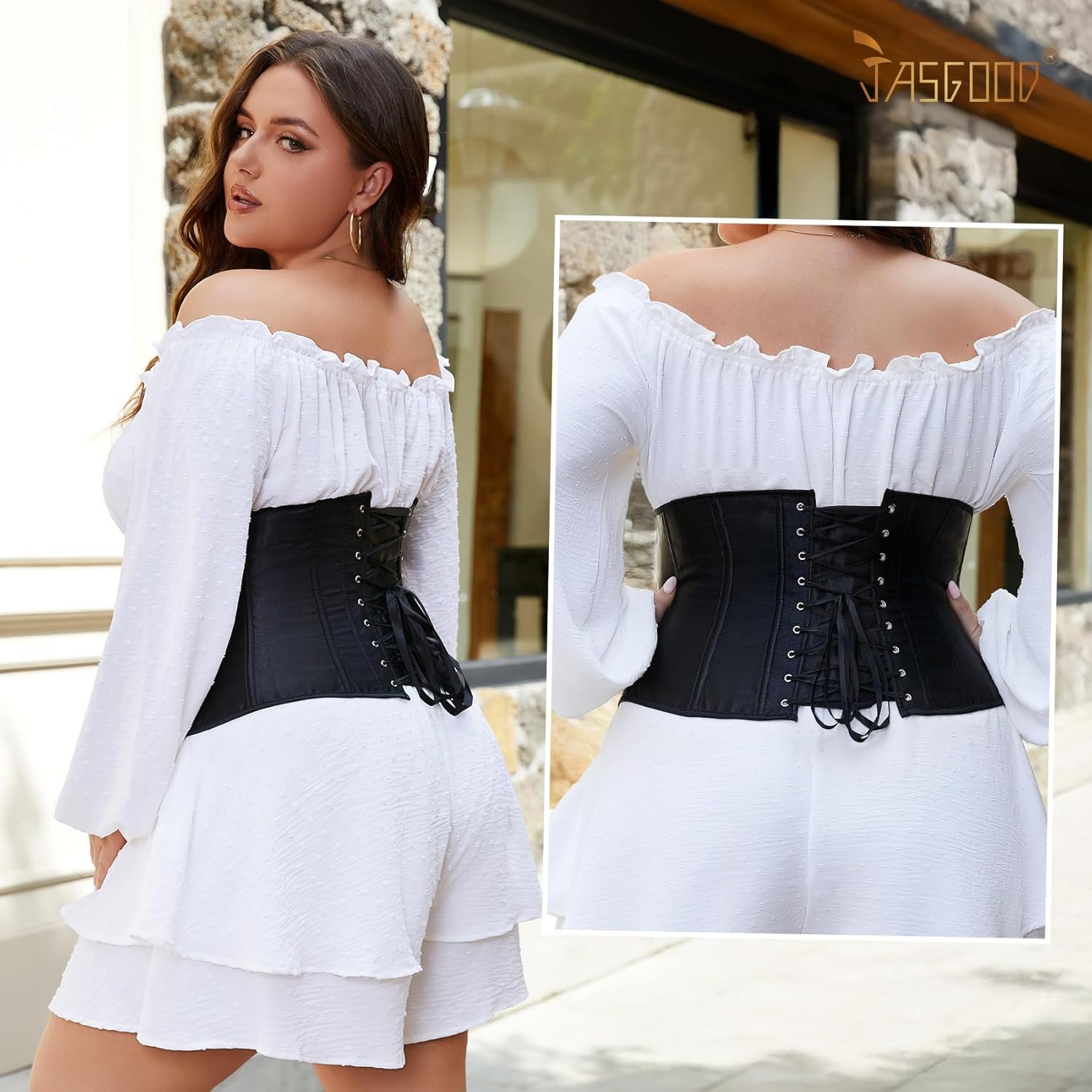 JASGOOD Underbust Corset for Women Plus Size Corset Lace Up Bustier for Halloween Costume - Image 4