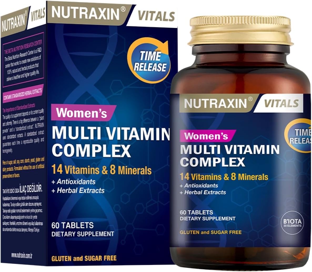 Nutraxin Womens Multivitamins Complex – 60 Tablets of 23 Essential Nutrients for Energy, Immune Support, Bone Health, & Skin Care – Includes Iron, Calcium, Vitamins, Biotin – 2 Tabs/Day