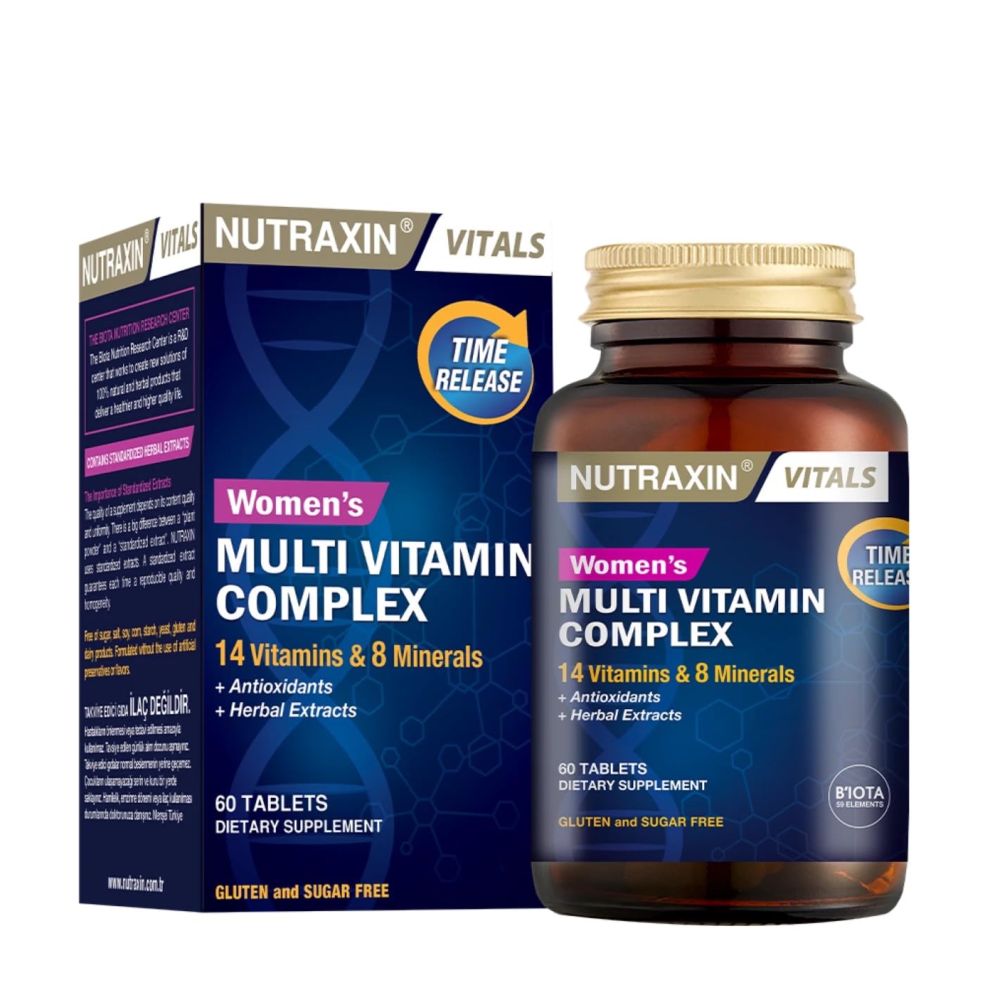 Nutraxin Womens Multivitamins Complex - 60 Tablets of 23 Essential Nutrients for Energy, Immune Support, Bone Health, & Skin Care - Includes Iron, Calcium, Vitamins, Biotin - 2 Tabs/Day