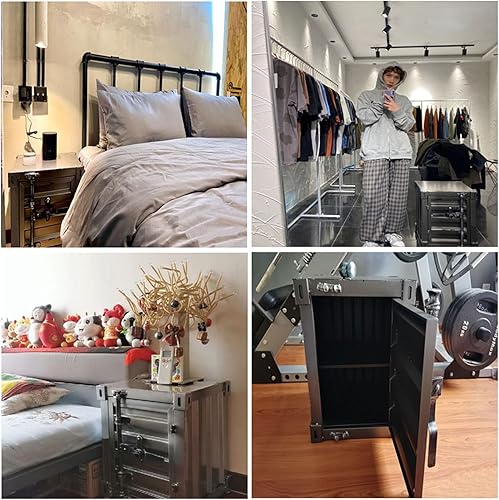 Miniatura 25 de ZHAOYONGLI-End Tables Mesa de noche industrial, vieja, roja, 15.7 x 14.9 x 18.9 pulgadas Oro negro (izquierda),Oro negro (Derecho),Negro-Plata,Azul