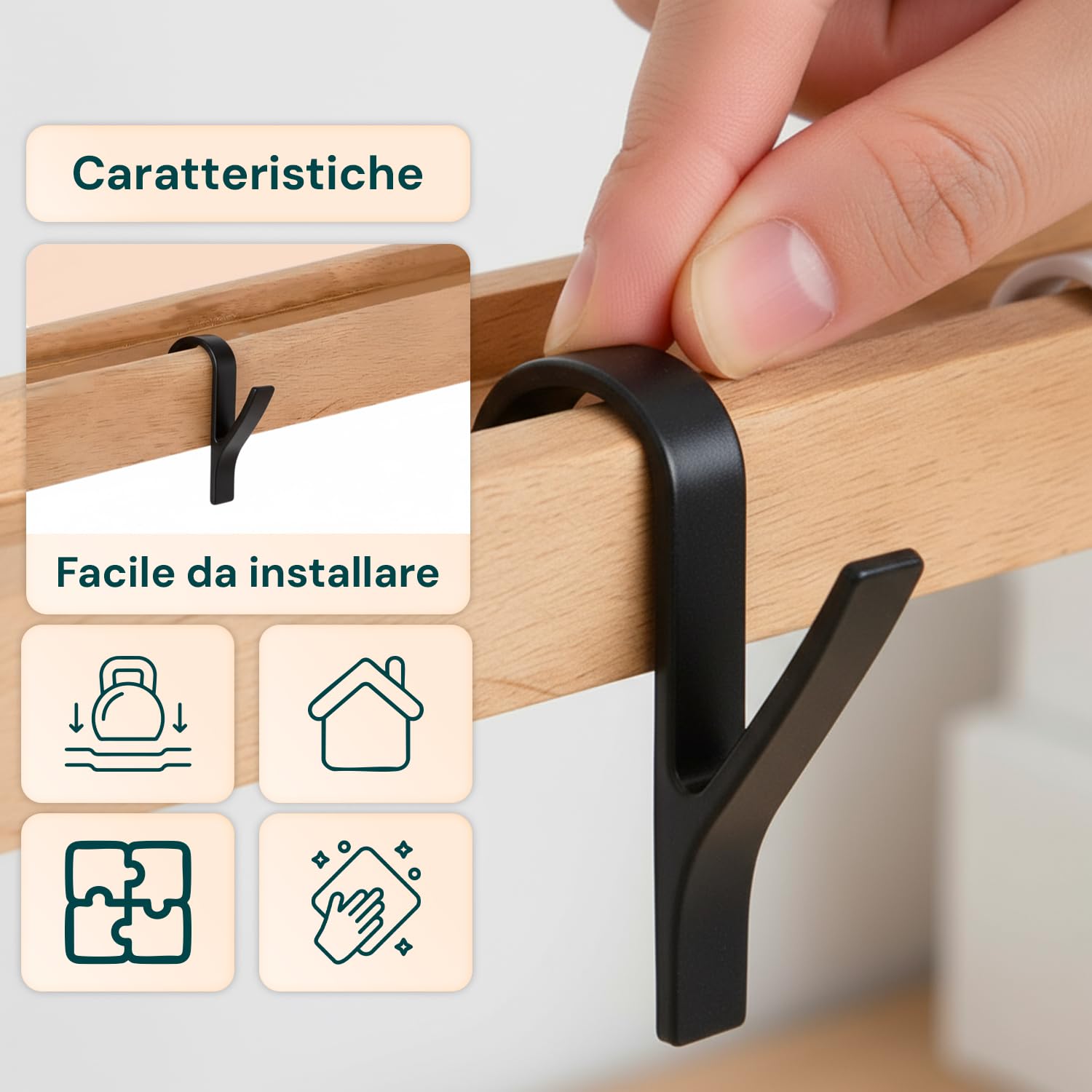 Avilia - Set 10 Ganci Neri Appendiabiti Scaldasalviette Universali in Plastica Robusta, Facili da Installare su Mensole e Ante senza Fori, Appenditutto Salvaspazio per Casa Ufficio Bagno e Cucina