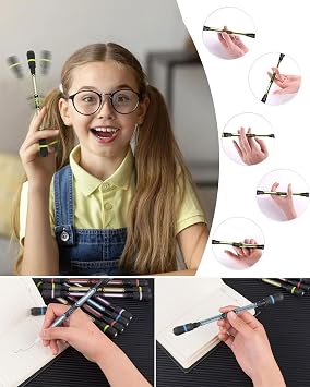 4 Pcs Spinning Pen Set, Multiple Colors, Rolling Finger Gaming for Kids & Students, Pressure Relief, 0.5mm Black Refill (4 Colors)