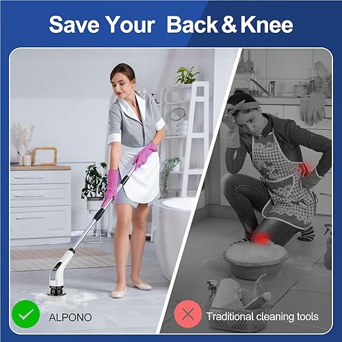 Miniatura 5 de Cepillo giratorio eléctrico con mango largo cepillo giratorio inalámbrico ALPONO con 7 cabezales de repuesto para limpiar baño, bañera, azulejos