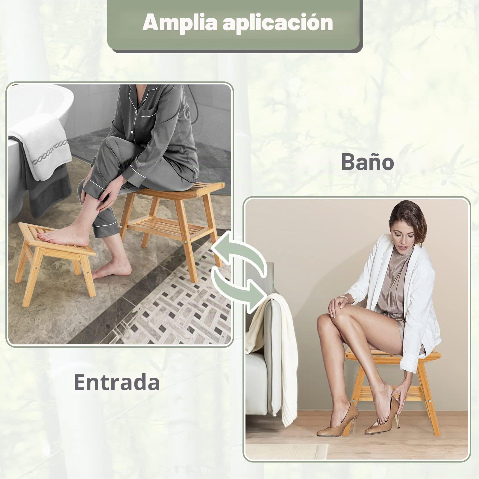 RELAX4LIFE Banco de ducha con reposapiés de bambú, banco con estante, asiento de baño con pies antideslizantes, soporta hasta 150 kg, ayuda para el baño para mujeres embarazadas y mayores, color