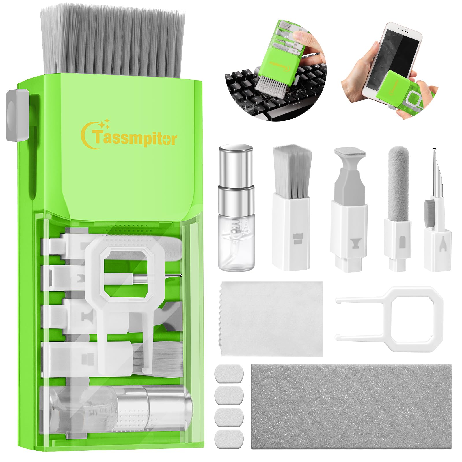 Tassmpitor Laptop Screen Keyboard Cleaner Kit, Electronics Cleaning Tool for MacBook iPad iPhone Pro, Brush Tool for Tablet, Computer, PC Monitor,TV Camera Lens with Patent Light Green