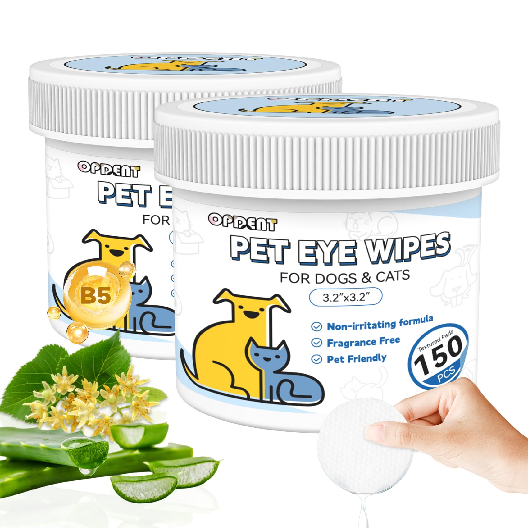 Opdent Eye Wipes for Dogs &amp; Cats - Tear Stain Remover for Dogs - Dog Eye Cleaner, Eye Debris, Discharge, Mucus Secretions - Eye Wipes for Dogs &amp; cat Eye Wipes (3.2 in,300pcs)