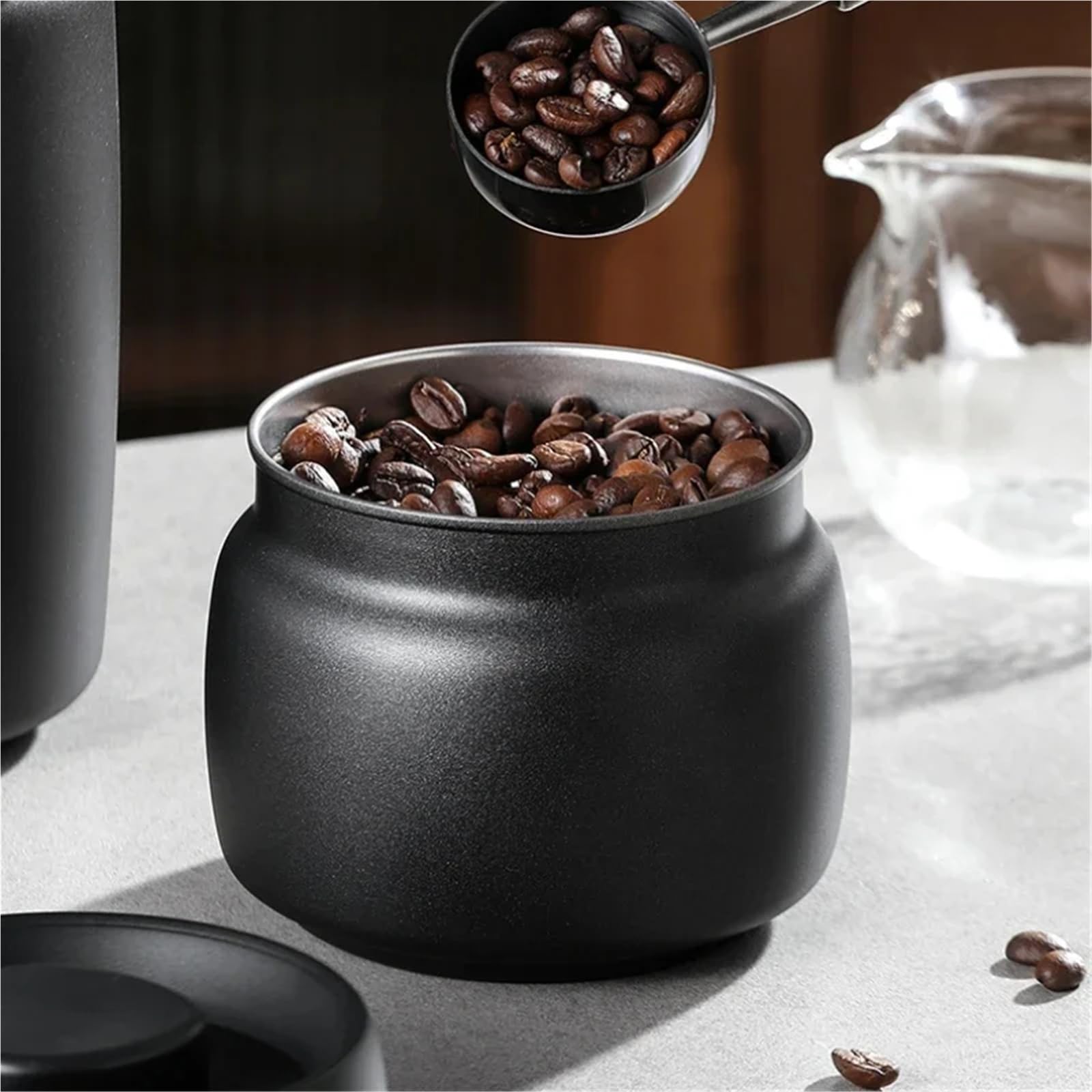 Caja De Te Recipiente hermético de Acero Inoxidable for té, Resistente a la Humedad, for el hogar, Prensa al vacío, for Granos de café (Black1200ml)