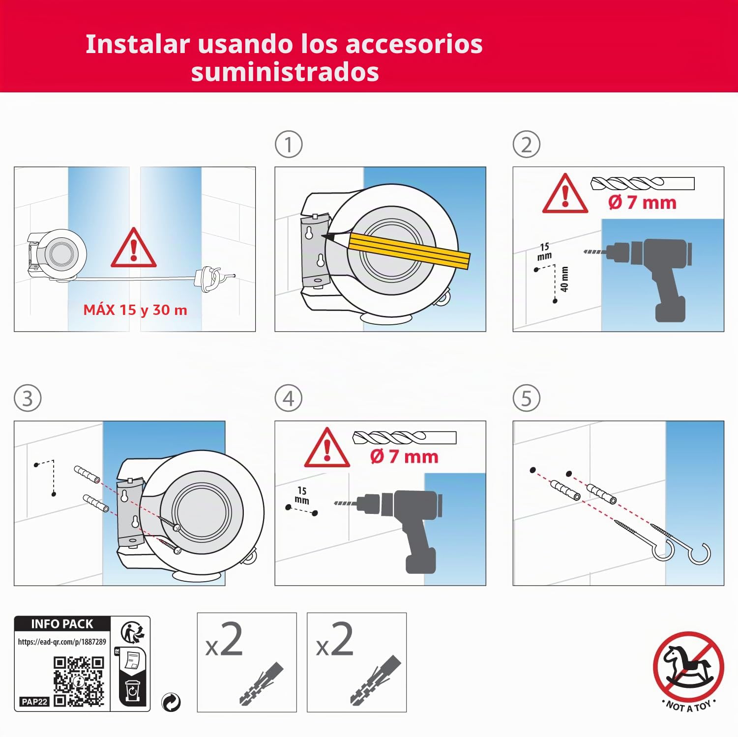 Metaltex SKOMER - Tendedero Doble Cuerda Enrrollable INTERIOR/EXTERIOR Hasta 30M de Tendido