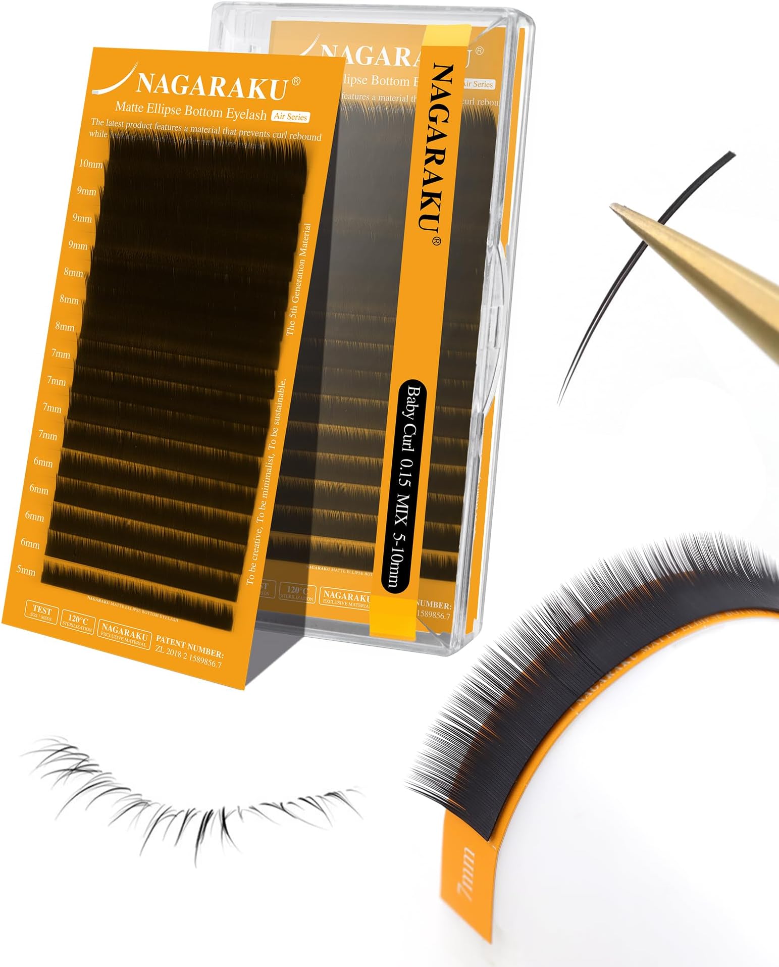 NAGARAKU Ellipse Bottom Eyelash Extensions 5TH GEN AIR SERIES Double Tips Eyelashes 0.15mm Baby Curl 5-10mm Mix Length Lighter Thinner Flat Split Tips Individual Lashes Matte Black