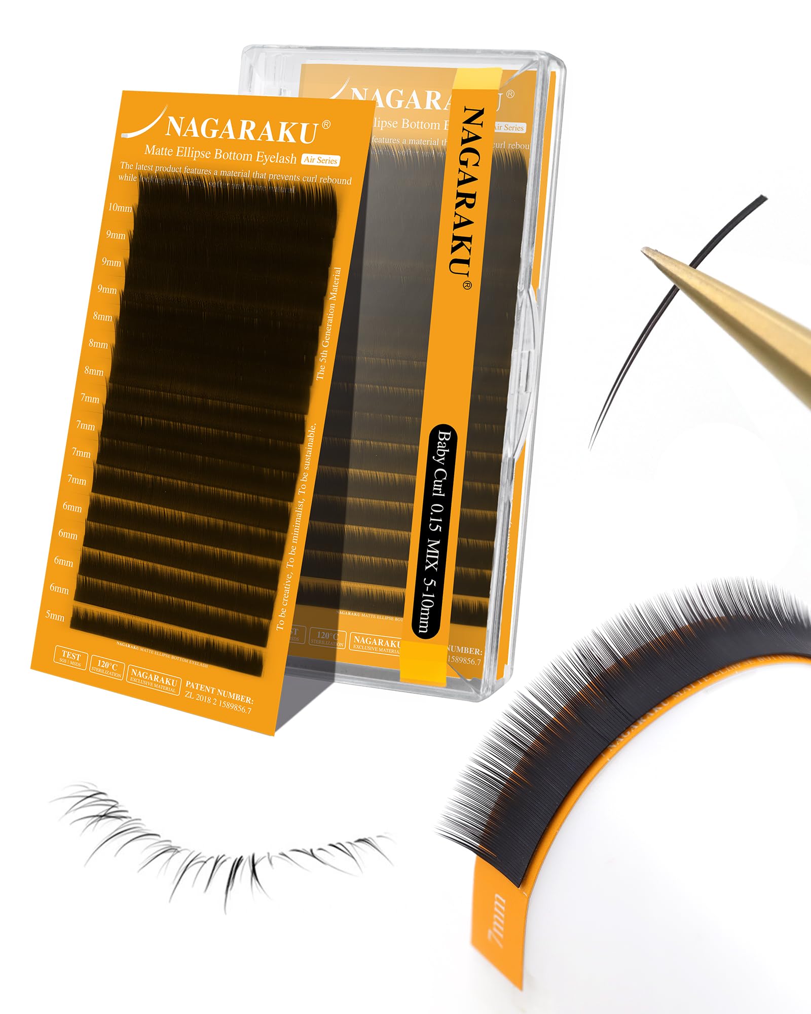 NAGARAKU Ellipse Bottom Eyelash Extensions 5TH GEN AIR SERIES Double Tips Eyelashes 0.15mm Baby Curl 5-10mm Mix Length Lighter Thinner Flat Split Tips Individual Lashes Matte Black