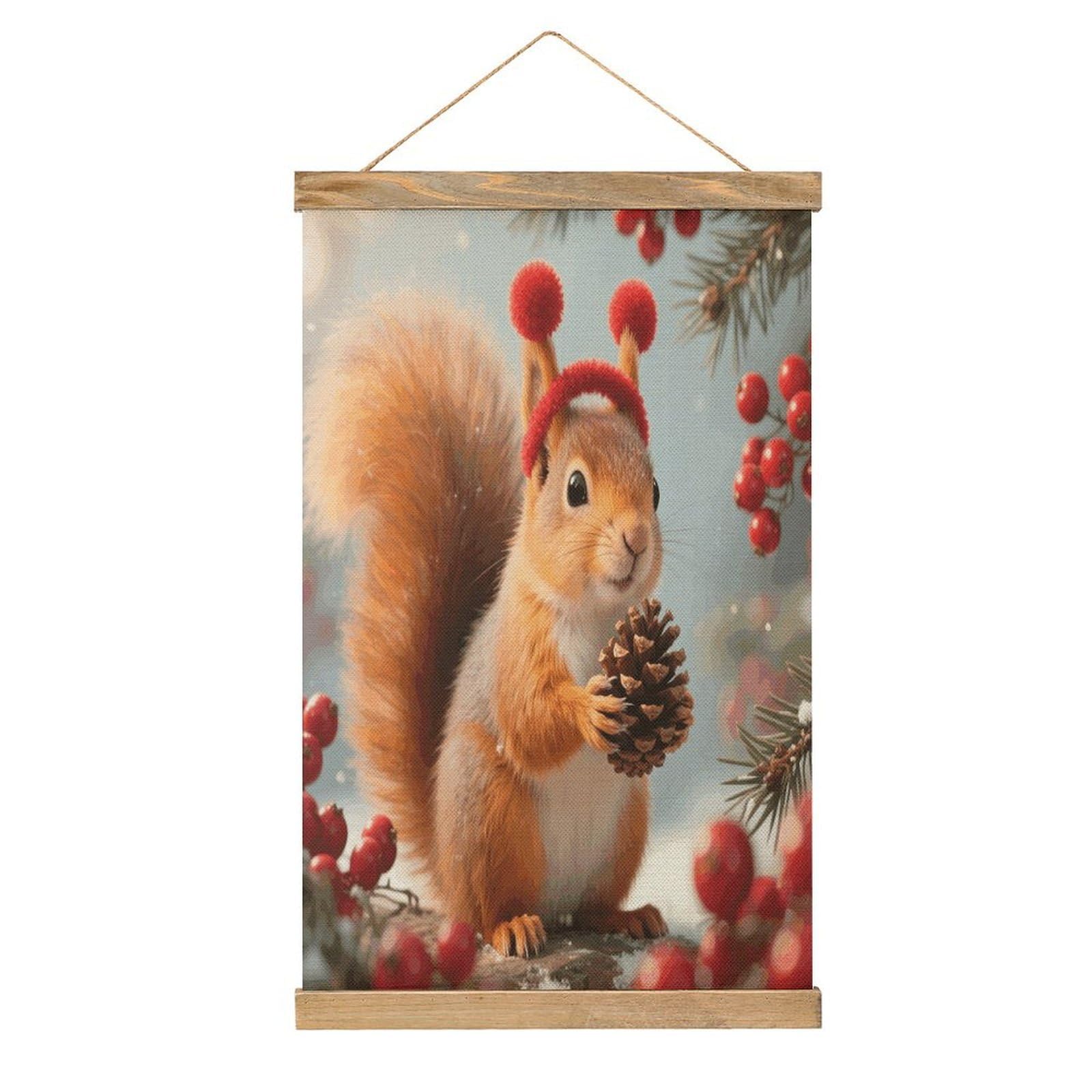 VstaDank Squirrel Linen Hanging Painting Vintage Canvas Wall Art Poster Reading Nook Corner Decor Retro Wall Decor Prints for Library Reading Room Home 13.2 X 20.47 Inch