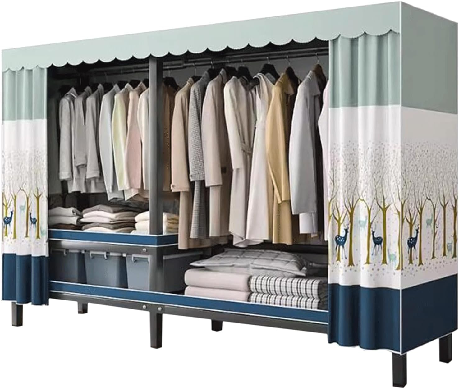 BKEKM Closets Landing Closet Metal Portable Wardrobe Folding Clothes Closet for Bedroom Hanging Wardrobe Easy to Assemble Wardrobe Closet Spacious