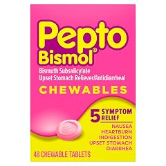 Pepto Bismol Chewable Tablets Upset Stomach Relief Nausea Relief Heartburn Relief Indigestion Relief Anti Diarrhea Medication for Adults