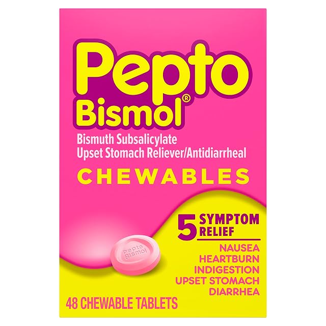 Pepto Bismol Chewable Tablets Upset Stomach Relief Nausea Relief Heartburn Relief Indigestion Relief Anti Diarrhea Medication for Adults