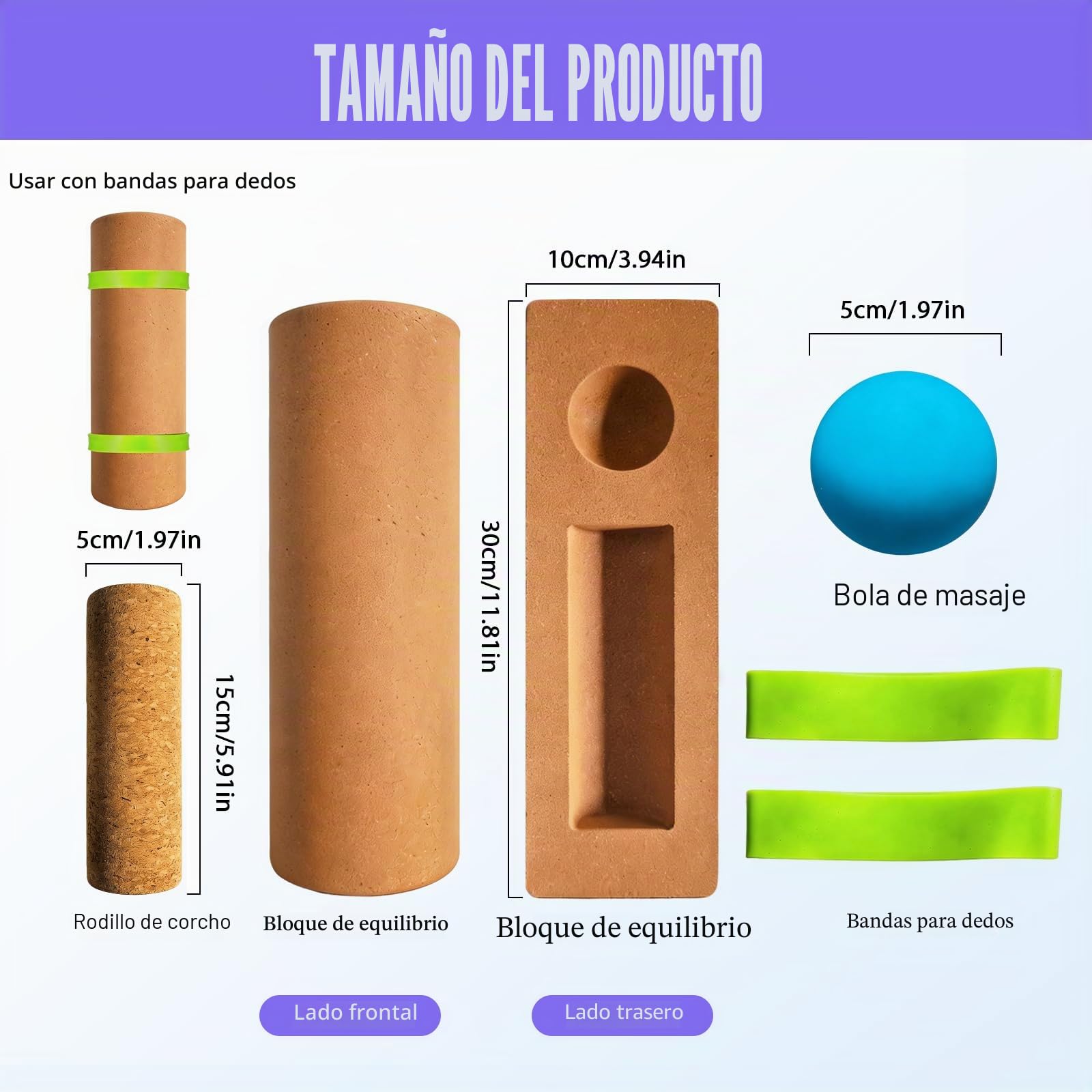 BRGD Tabla de Equilibrio de Corcho 4 en 1, Corcho Tronco Propioceptivo con Bloques, Rodillo, Pelota de Fascia y Bandas para Equilibrio, Estabilidad y Fuerza en los Pies