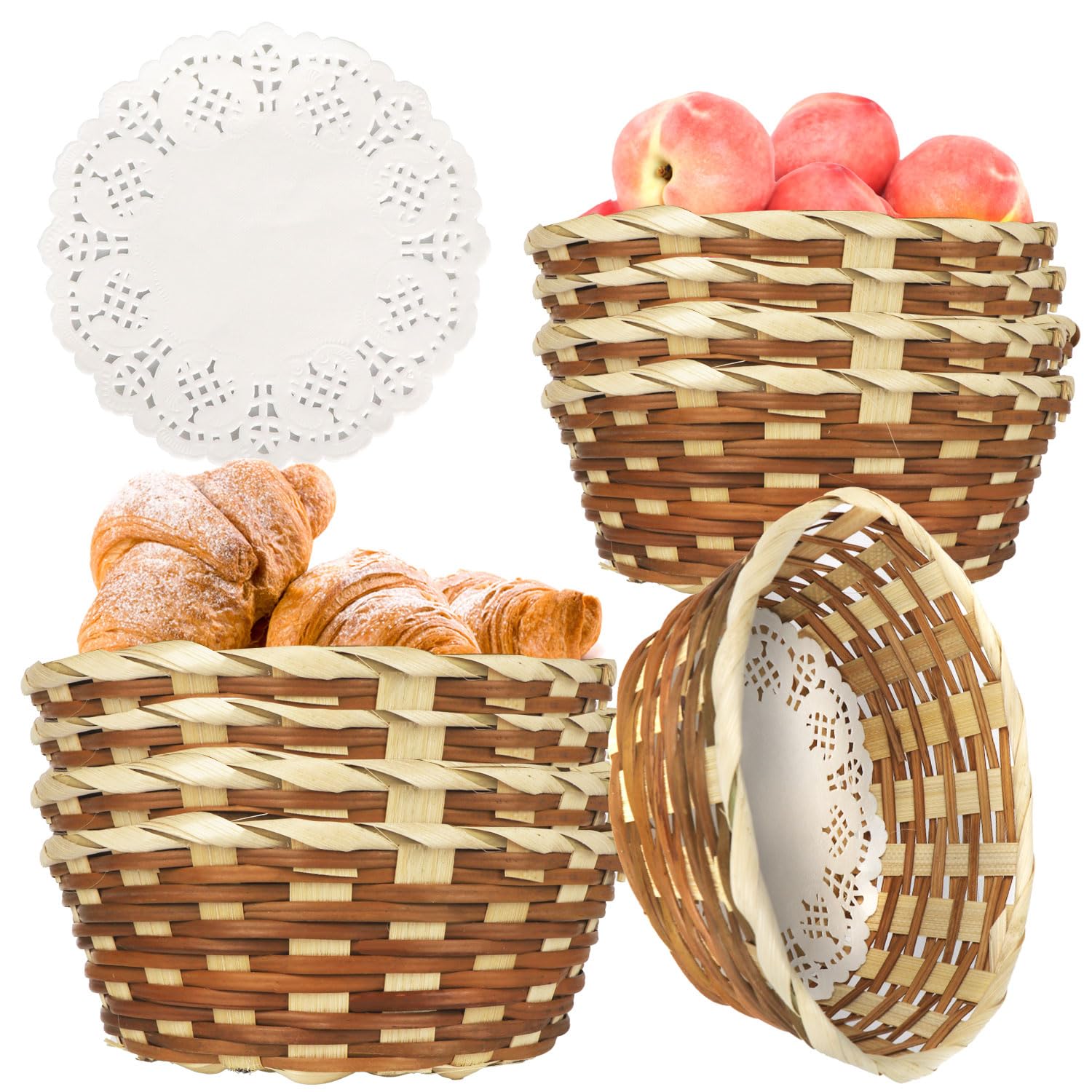 Yimerlen 12 Pcs Round Small Bamboo Bread Basket, 7x7x2.75 Inch Woven Fruit Basket Gift Baskets for Serving, Food Serving Baskets for Picnic Restaurant (Give Food Blotting Sheets)
