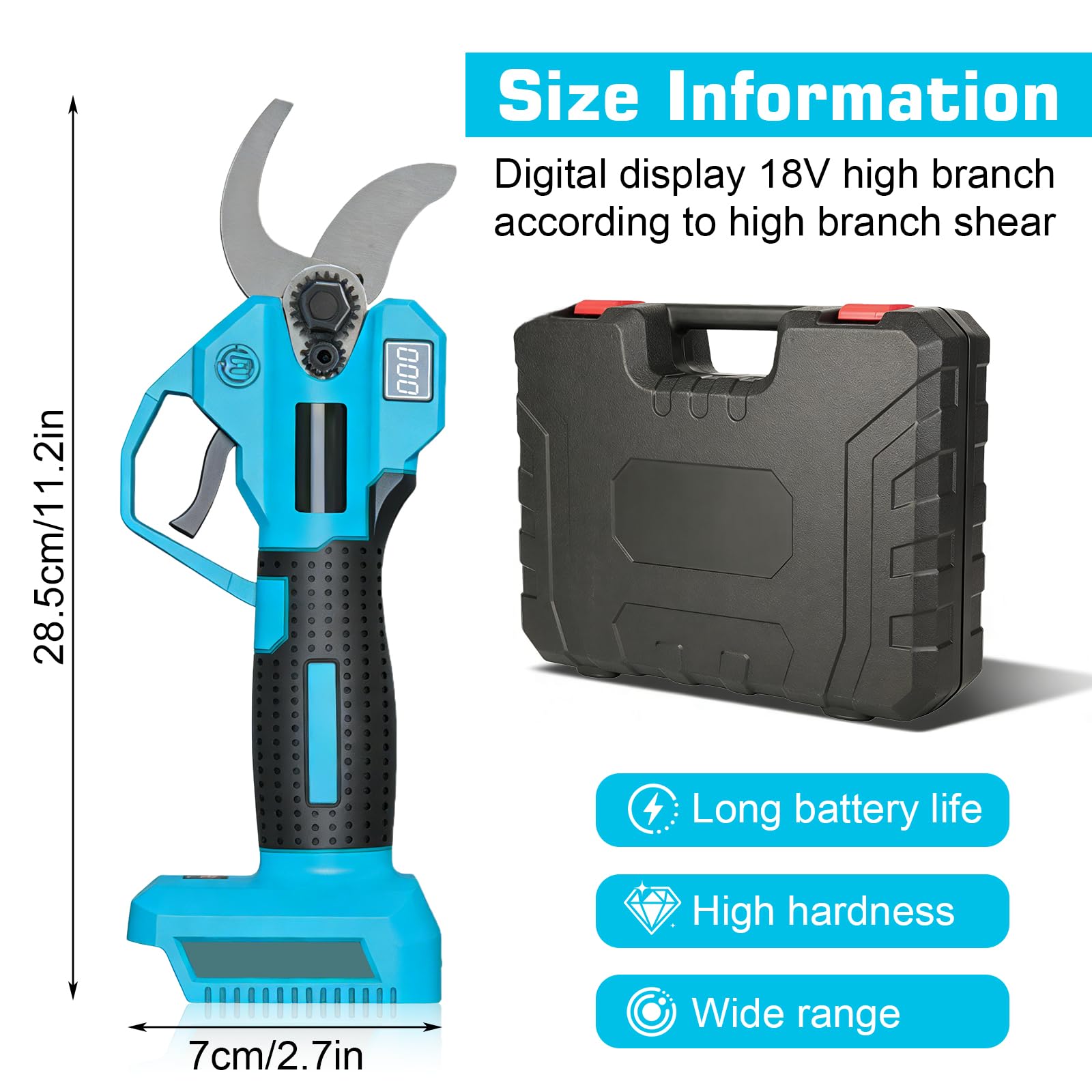 Coupe-branches sans fil pour Makita 18 V, sécateur électrique, scie à élaguer électrique, diamètre de coupe maximal de 25 mm, avec écran LCD, pour branches, arbustes, troncs