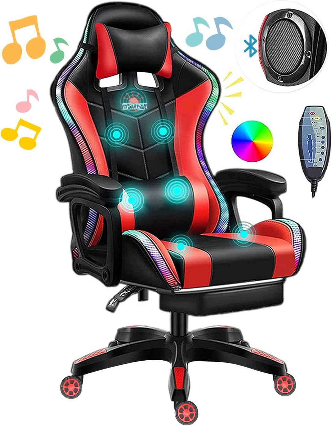 GHAOIDFH Full Massage Gaming Chair with Footrest, LED
