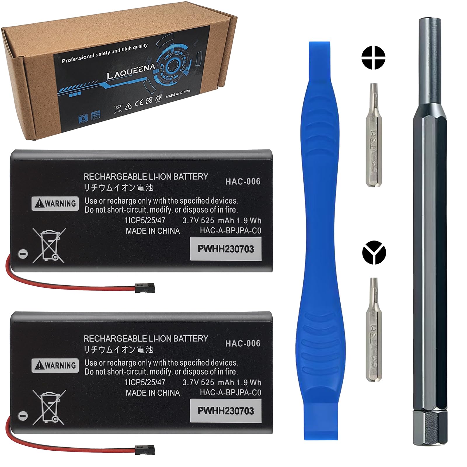 LAQUEENA 2 Pack HAC-006 Battery Compatible with Nintendo Switch Joy Con Controller Rechargeable Internal Battery for HAC-015 HAC-016 Left & Right Joy