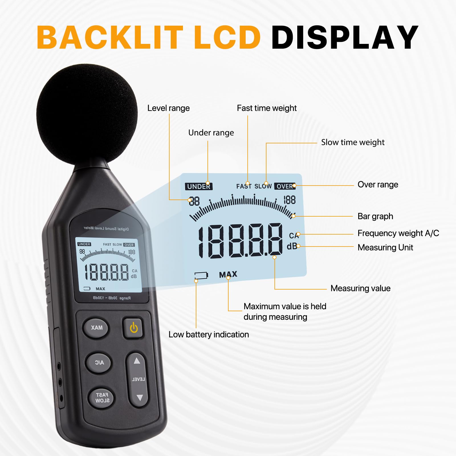 DB-01 Decibel Meter & Sound Level Meter 30-130dB — Amazon image 5