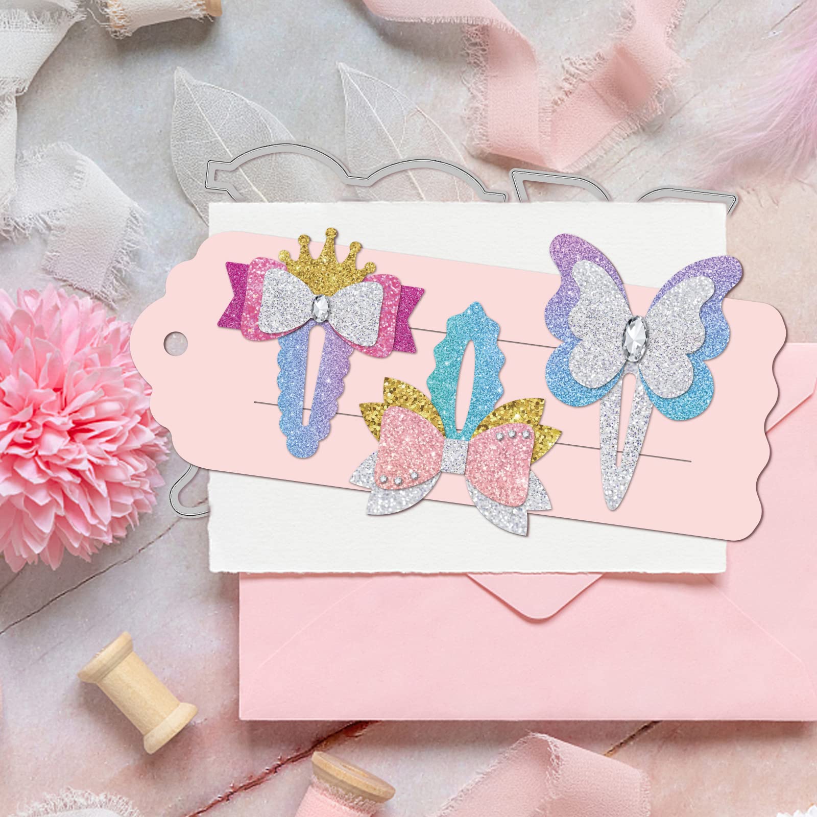 GLOBLELAND 2 Stks Vlinder Boog Haarspeld Snijden Matrijzen Metalen Strik Haarspeld Die Cuts Embossing Stencils Sjabloon Voor Papier Kaart Maken Decoratie Diy Scrapbooking Album Craft Decor