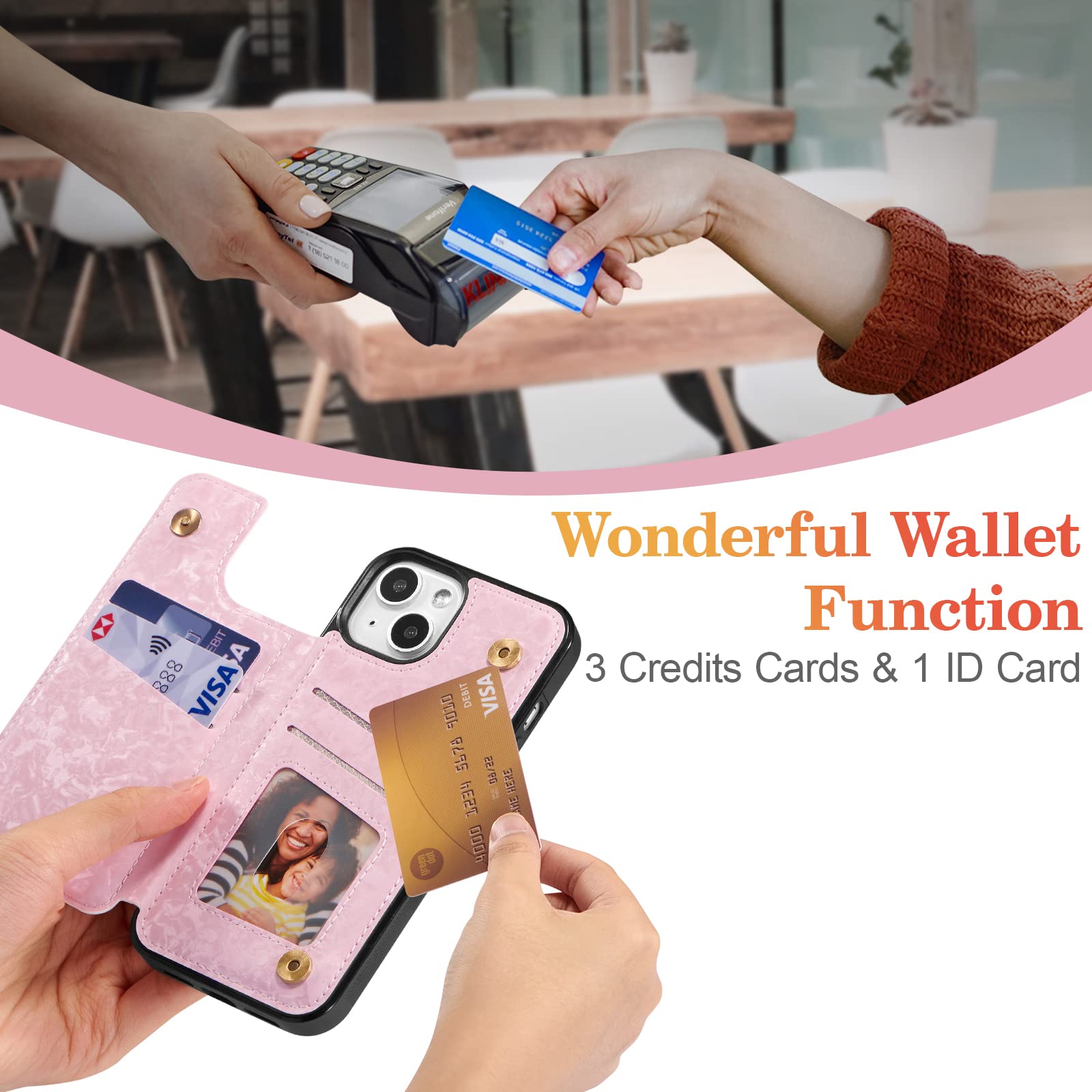 UEEBAI Wallet Case for iPhone 13 with Card Holders, PU Leather Cover Kickstand RFID Blocking Double Magnetic Clasp Rilievo Flower Shockproof Flip Case for Women Girls - Tree Vine