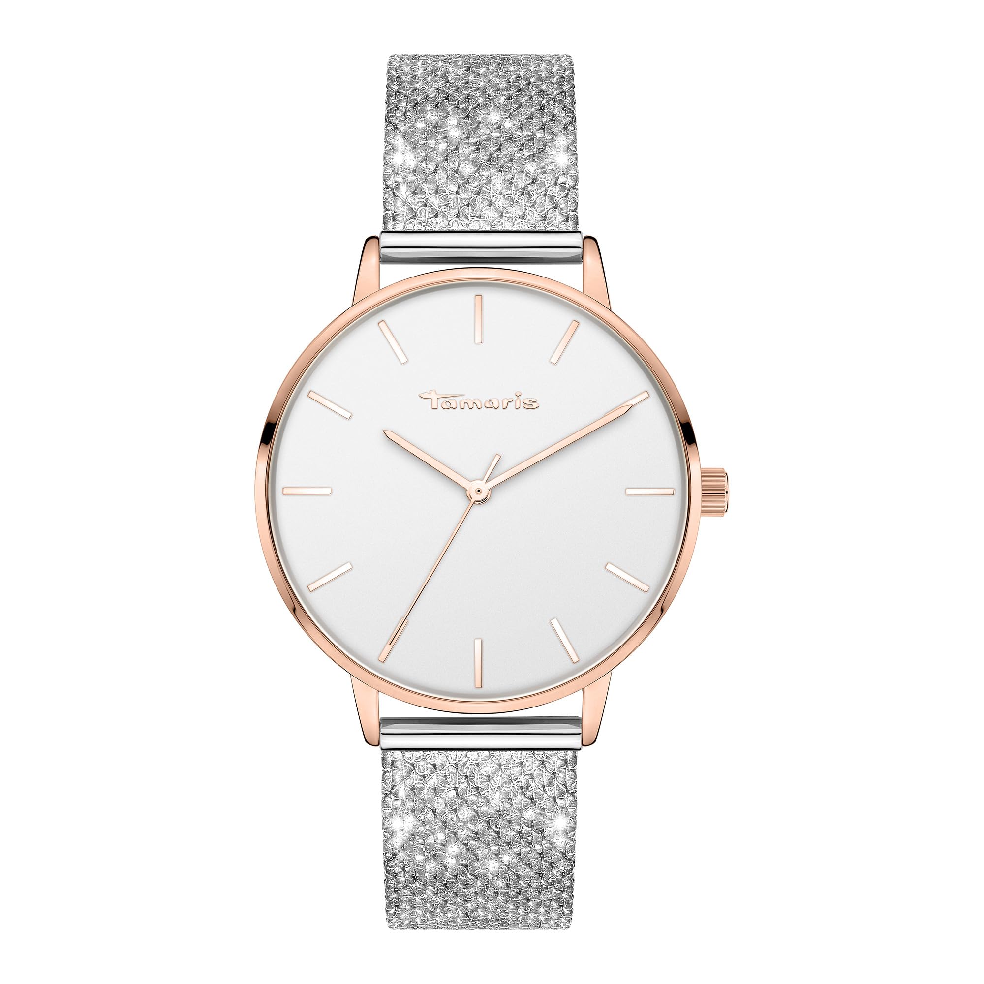 Tamaris zegarek na rękę damski Quarzuhr Analog 36mm, ze stalą nierdzewną bransoletka, Glitzer, 3 ATM Wasserdicht