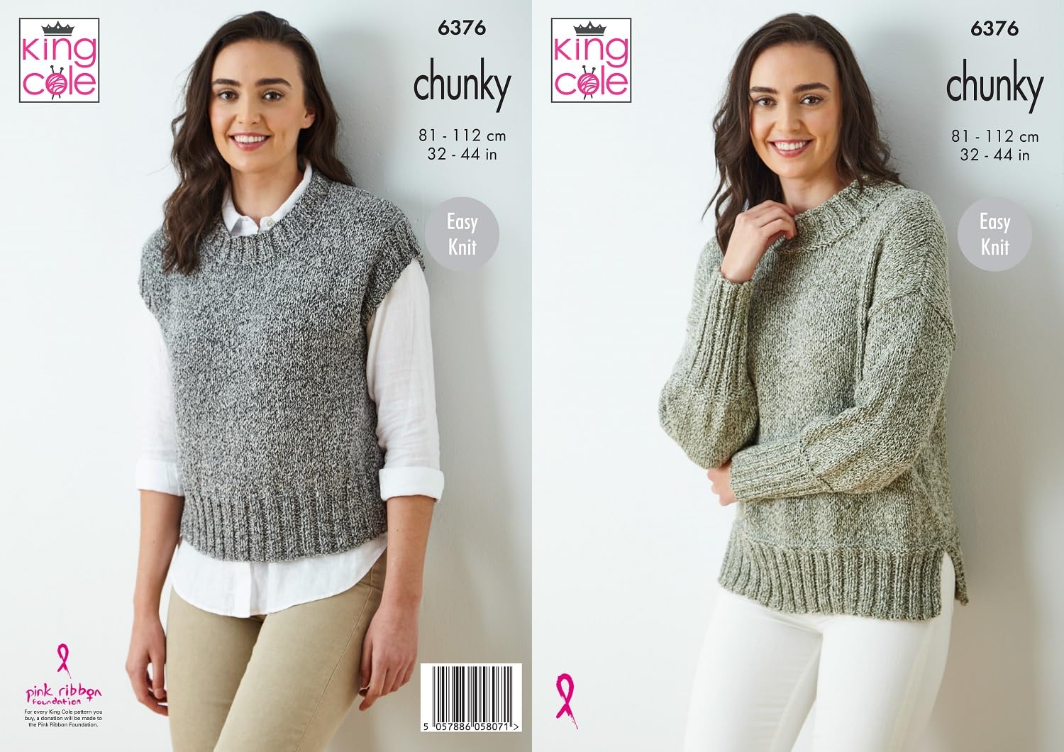 King Cole 6376 Knitting Pattern Chunky Easy Knit Ladies Sweater & Vest Top