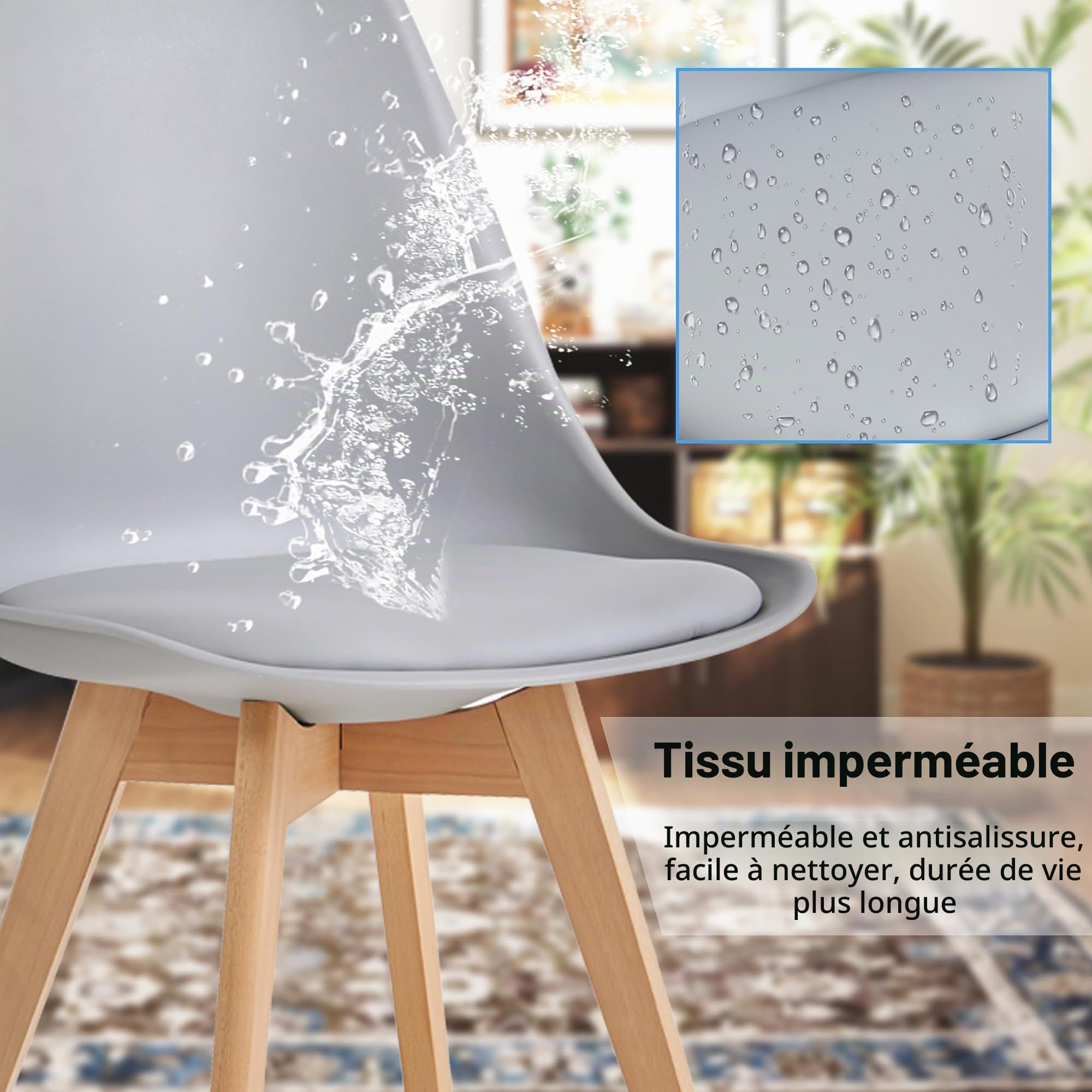 GrandCA HOME Chaises de Salle à Manger Lot de 6 Chaise Scandinave,Gris | Avec assise Rembourrée en Cuir PU, Pieds en Bois Massif, pour Salle à Manger, Cuisine, Appartement