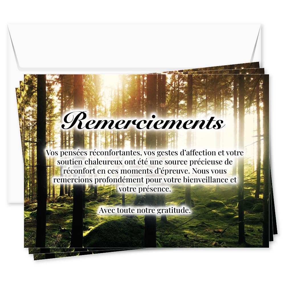 UTTSCHEID Lot de 30 - Cartes Remerciement - Deuil – Condoléances - Décès Obsèques - Cartes avec Enveloppes – Format A6 (10,5 x 14,8 cm) - Paix naturelle