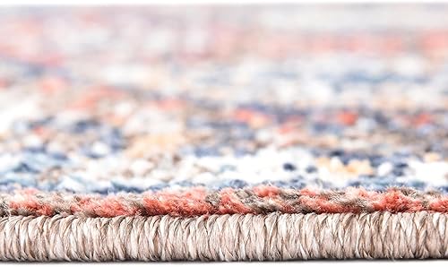 Miniatura 5 de Unique Loom Aramis Collection - Alfombra de área - Conner (redonda de 10 pies x 10 pies 0 pulgadas, rojo óxidoazul)