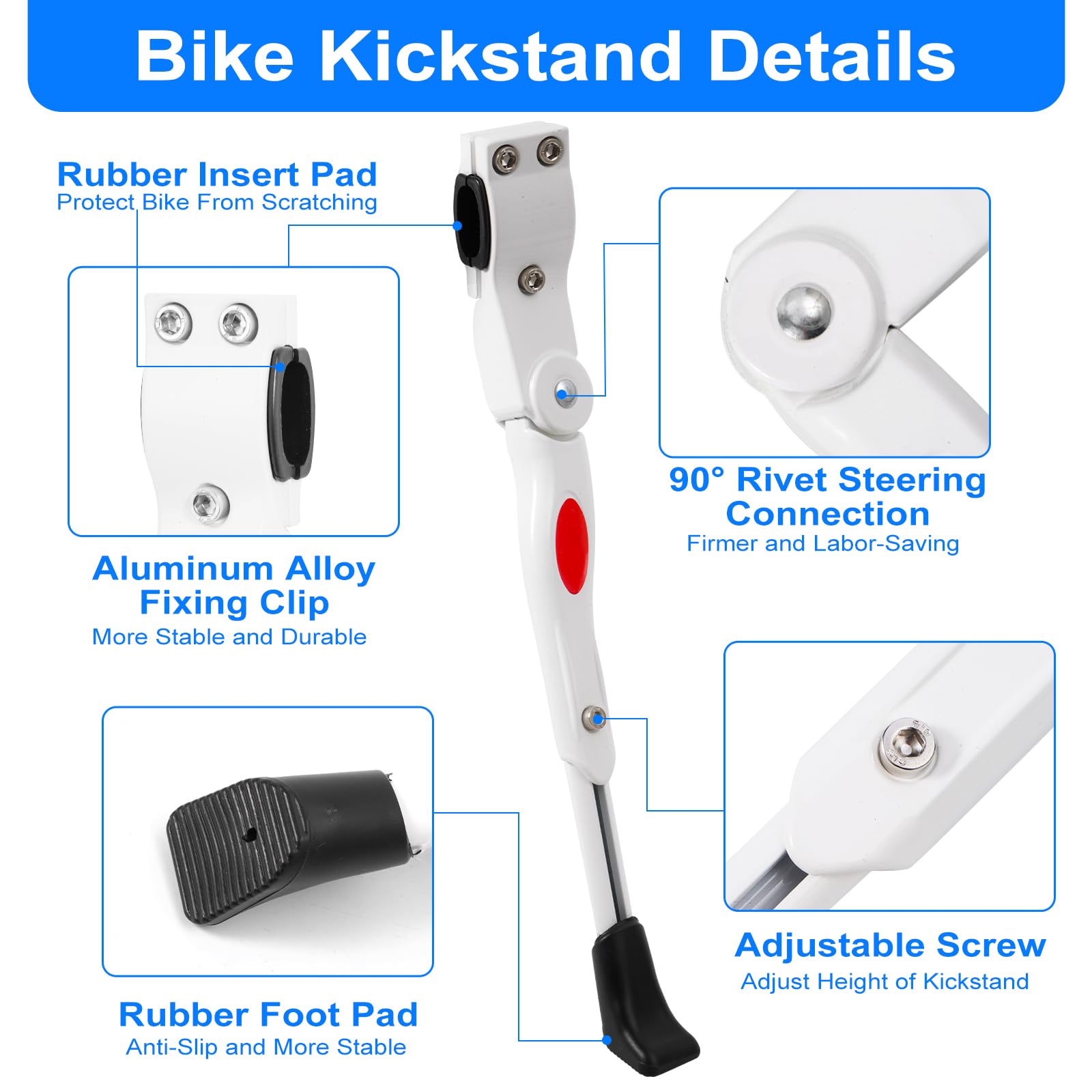 TRKIMAL Béquille de vélo en alliage d'aluminium réglable en hauteur arrière côté vélo Kick Stand Fit pour VTT et vélo de route de 24 à 28 pouces, livré avec clé Allen 2 pièces