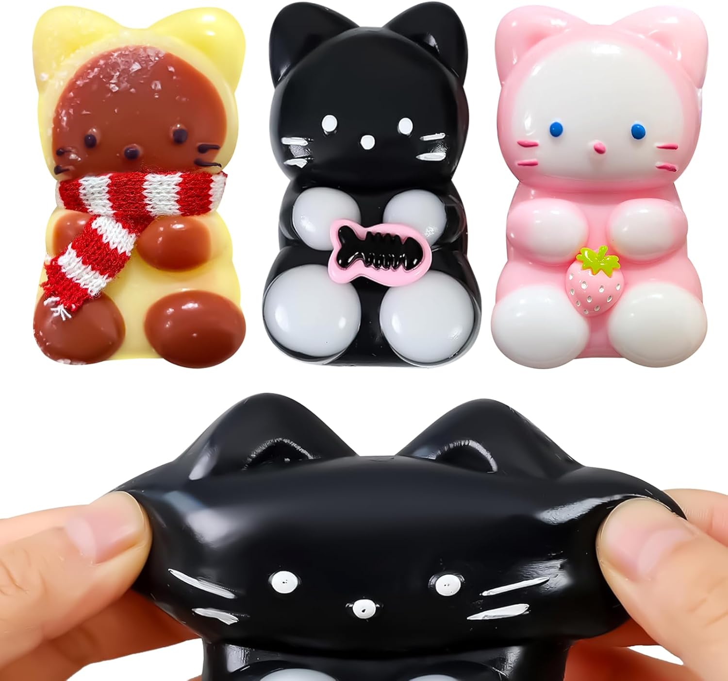 3pc Taba Squishy Cat, Squishy Fidget Toys Taba Soft Stress Relief Squishies for Kids Adults Party Favors Pinch Family Toys Silicone Squeeze Toy