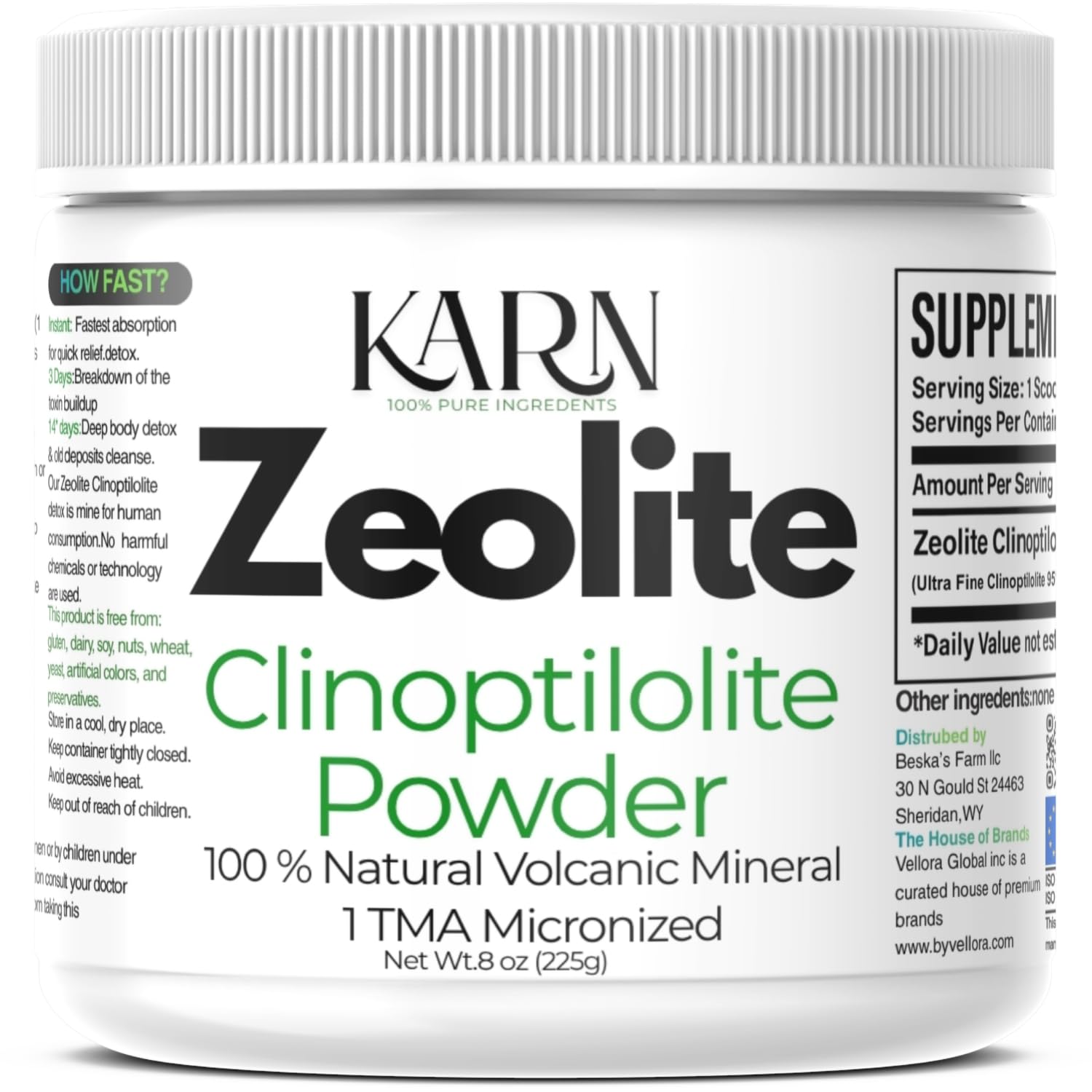 Zeolite Powder | 8 oz (225gr) | Ultra FINE Less-Than 1 µm | Clinoptilolite 95% | 3X Activated | Pure Powder