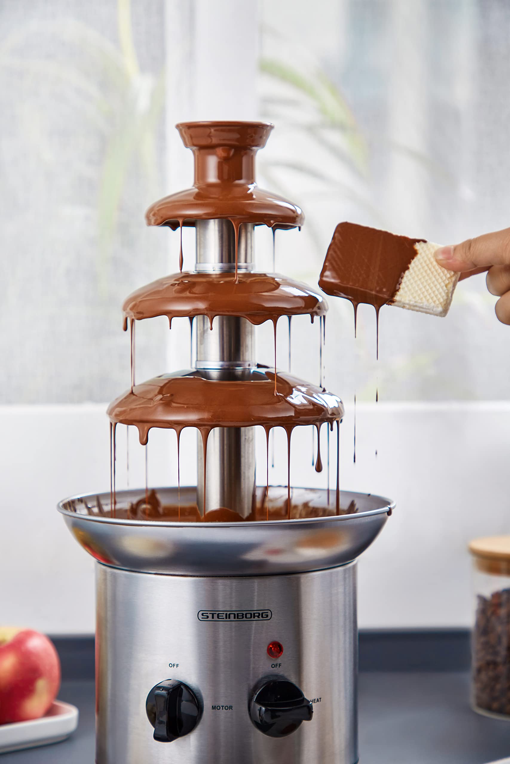 Fontana di cioccolato | 170 Watt | 1250 g | Acciaio inossidabile di alta qualità e durevole | 4 livelli | Resistente al calore | Fontana di cioccolato | Fonduta | Fonduta di cioccolato | Fontana di