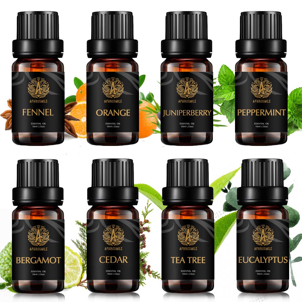 Aromatherapie Teebaum ätherisches Öl Set für Diffusor, 100% pure Zeder ätherische Öle Kit für Kerze&Seife machen,8x10ml ätherische Öle Set-Eukalyptus,Juniper Berry Öle...für Hause