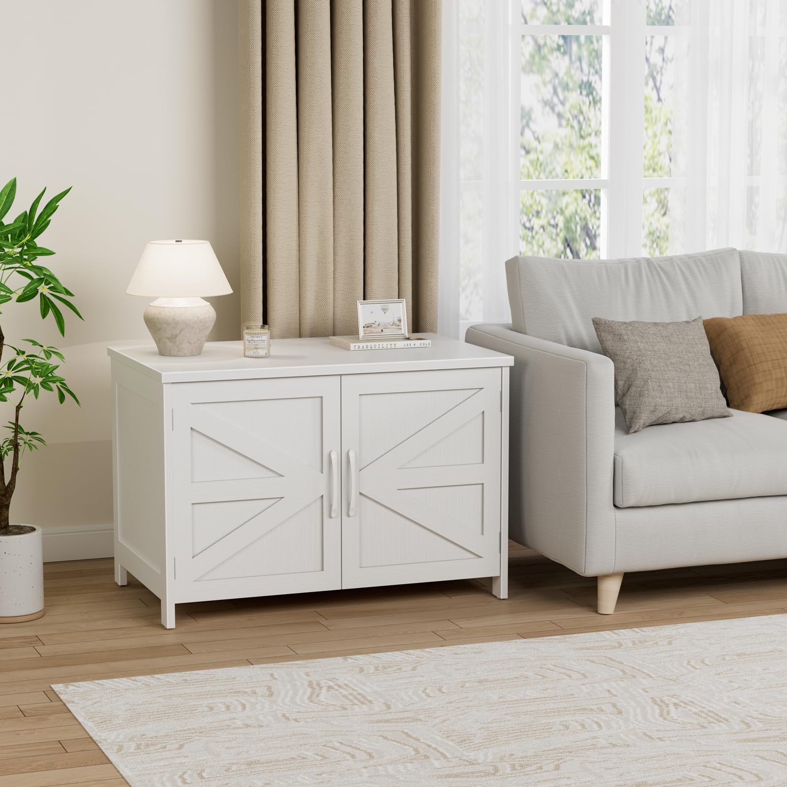 Cat Litter Box Enclosure Furniture - Wooden Hidden Cat Washroom Furniture with Barn Door, Wood Pet House Litterbox, White Extra Large XL Enclosed Litter Hiding Enclosures - image 6