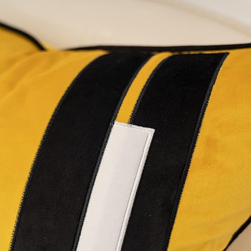 Miniatura 3 de Yangest Funda de almohada decorativa de terciopelo amarillo a rayas, funda de cojín moderna de 20 x 20 pulgadas para sofá, dormitorio, sala de