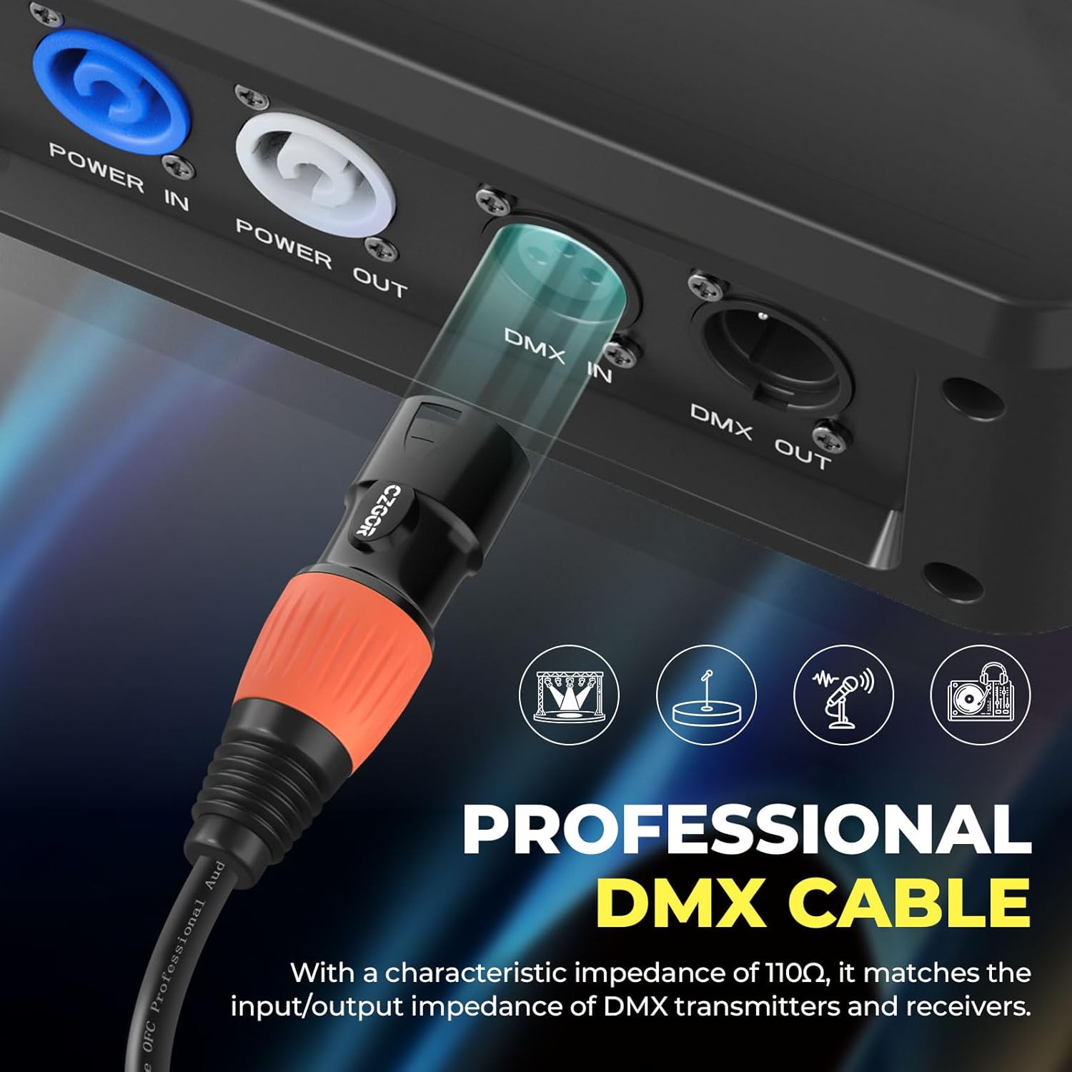 DMX Cable 15ft 2 Pack, 3-Pin Gold Plated XLR Male to Female Cables, Compatible with Microphone, Stage Light DMX512, Mic Mixer, Band and More, Black Orange