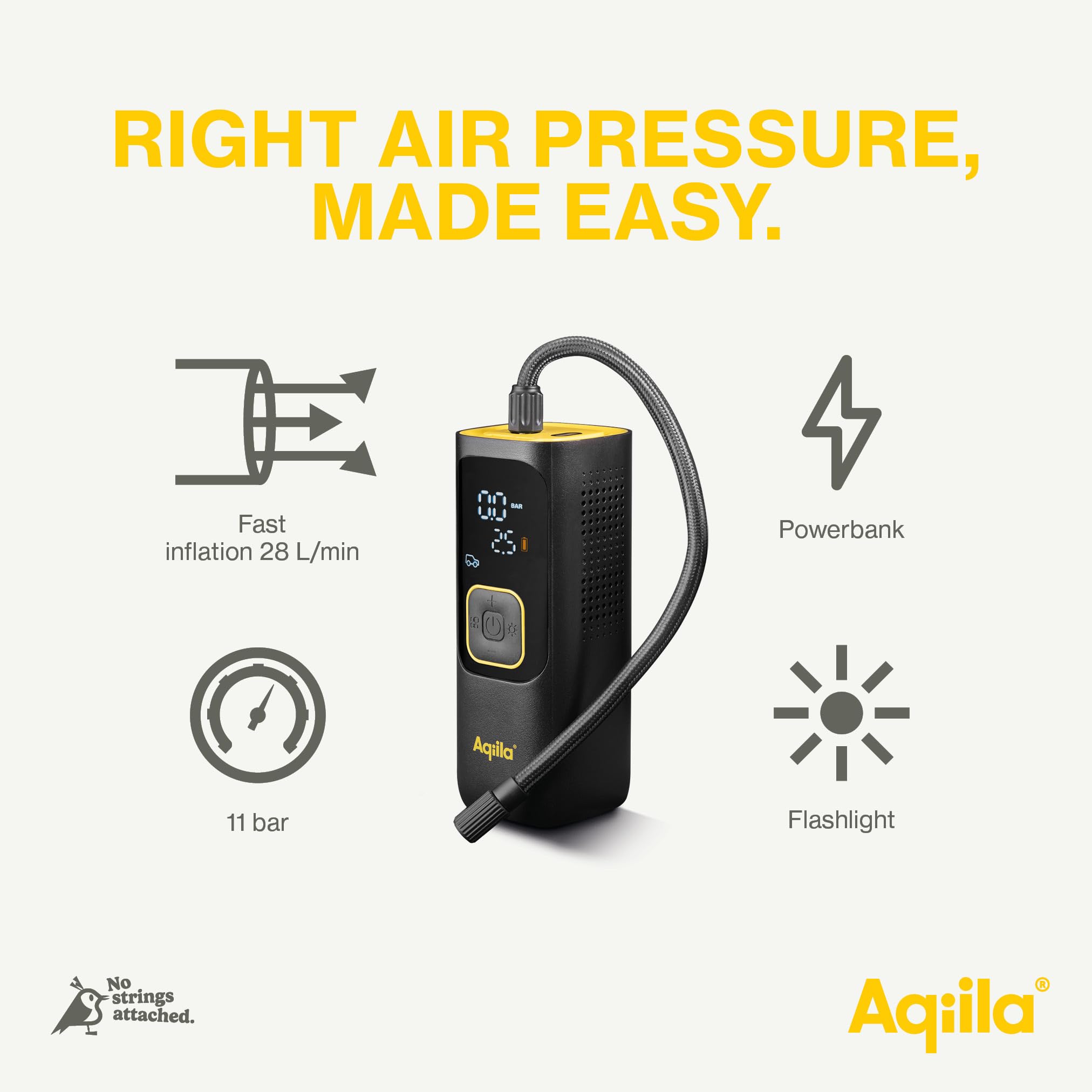 Airbird C7 - Pompa d'aria portatile e compressore ad alte prestazioni con batteria integrata, torcia, impostazione rapida e spegnimento automatico per un gonfiaggio preciso e senza sforzo.