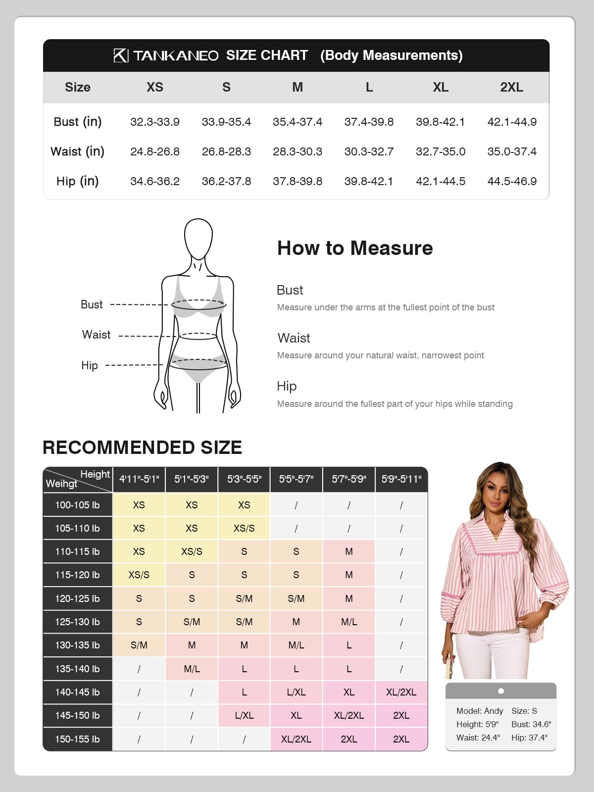 Tankaneo Blusa tipo babydoll a rayas para mujer, de gran tamaño, manga 3/4, péplum, ajuste holgado, plisada, lindas camisas