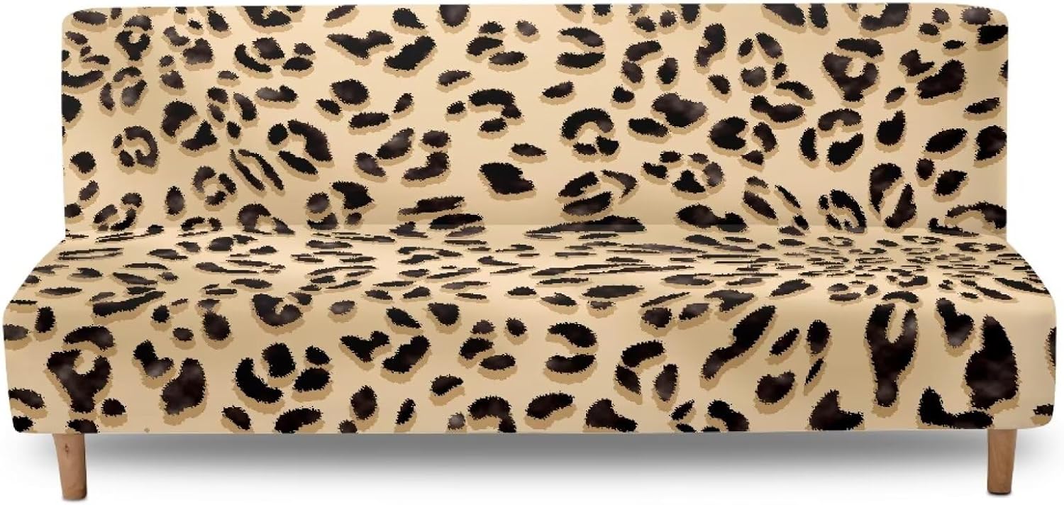 Merkmak Stylish Leopard Futon Seat Cover Without Arms Sofa Bed Cover Dust Proof Couch Cushion Slipcover with Elastic Band Non-Slip Furniture Protector for Home Living Room