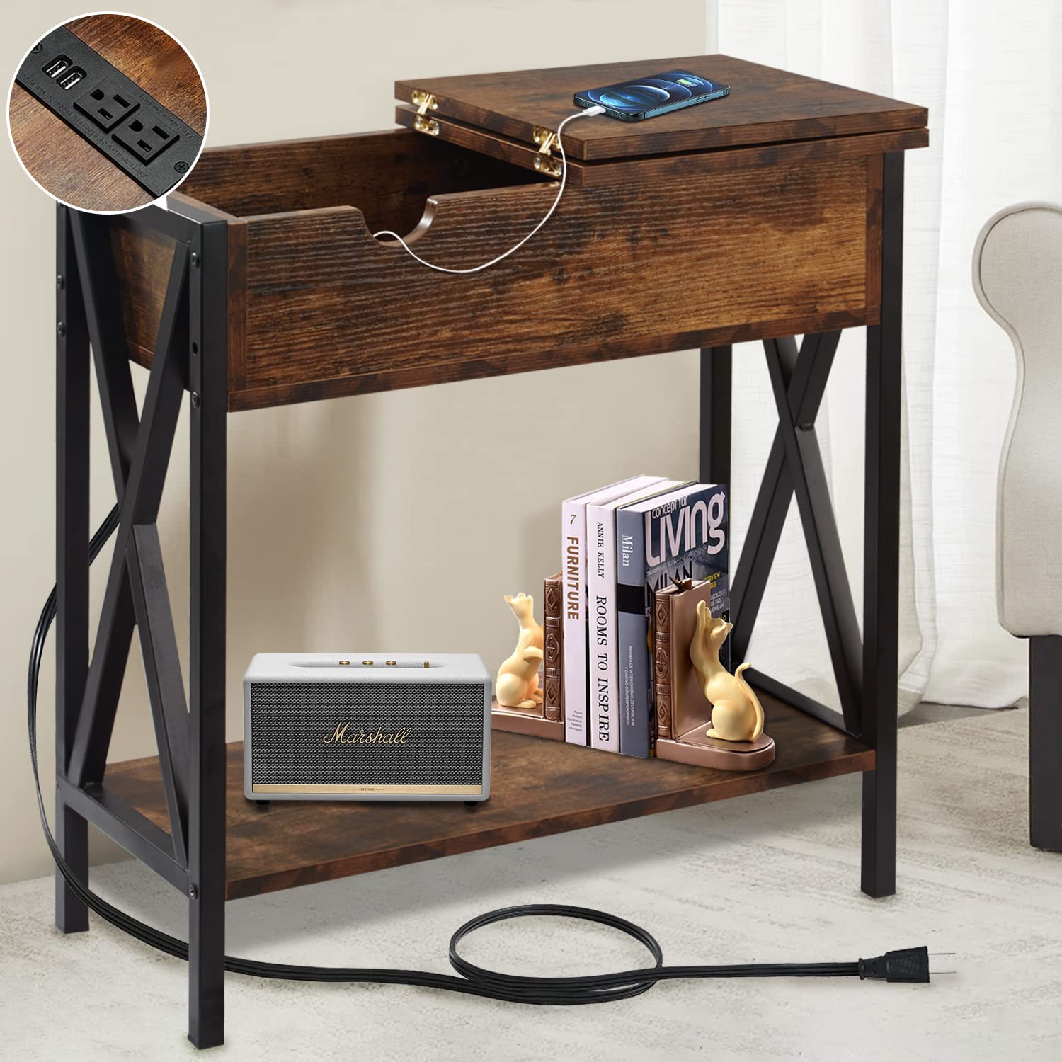 End Tables Living Room with Charging Station, End Tables with USB Ports